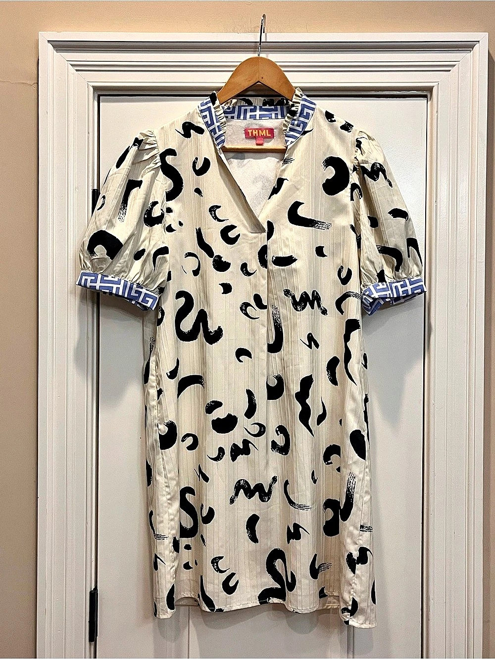 THML Abstract Mini Dress in Cream & Black Like New